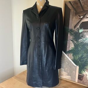 Beautiful Black Soft Leather Knee-Length Coat